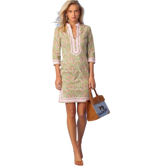 NICBLU Women's Capri‎ Short Tunic Dress Delicate Ferns Cotton Spandex pink XL